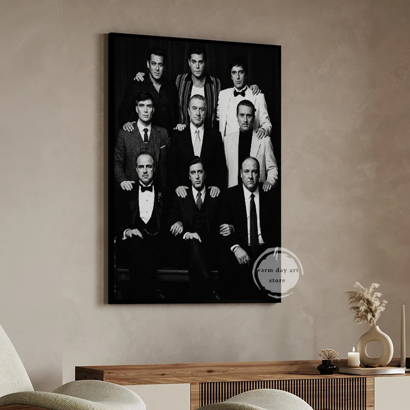 Black and White Gangster Mafia Wall Art Poster Print, Crime Movie The Sopranos Scarface Canvas Painting Print Room Home Decor