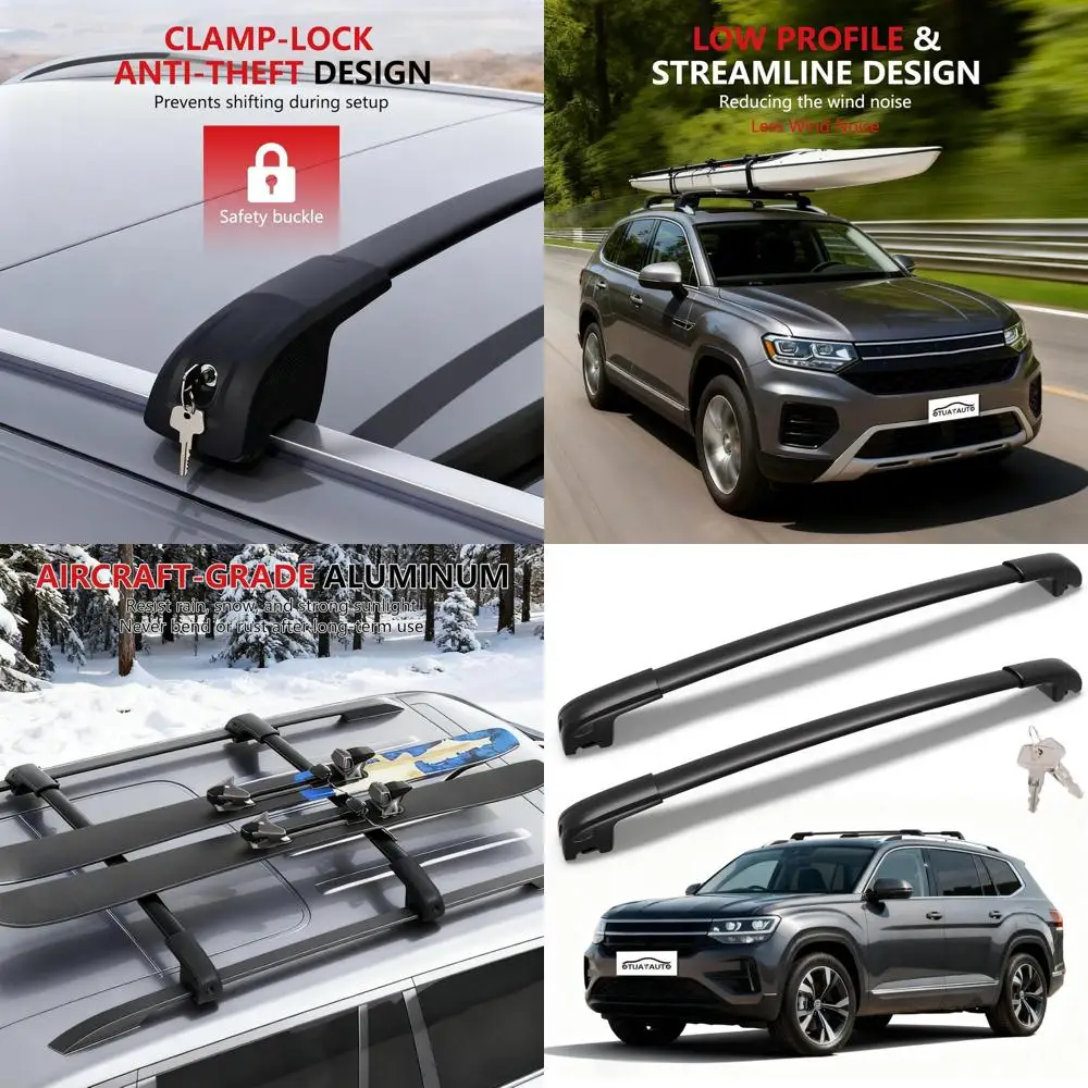 

Алюминиевые поперечины для VW Atlas 2017-2025 годов с приподнятыми направляющими, багажник емкостью 220 фунтов, багажник для велосипеда, каяка, сноуборда