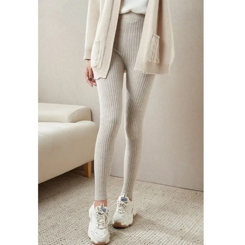 Leggings finos outono inverno feminino cintura alta calças casuais de malha engrossar sólida elasticidade térmica tornozelo comprimento leggins cq131