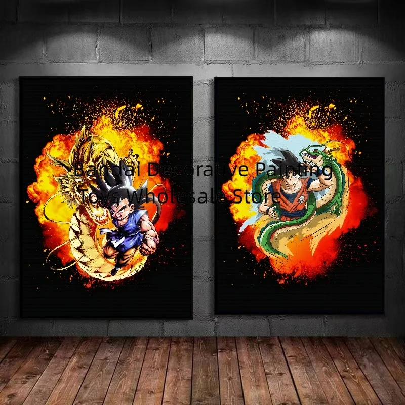 Classic Bandai Anime Super Saiyan Canvas Painting Print Dragon Ball Goku Pictures Home Decor Aesthetic Posters for Wall Painting