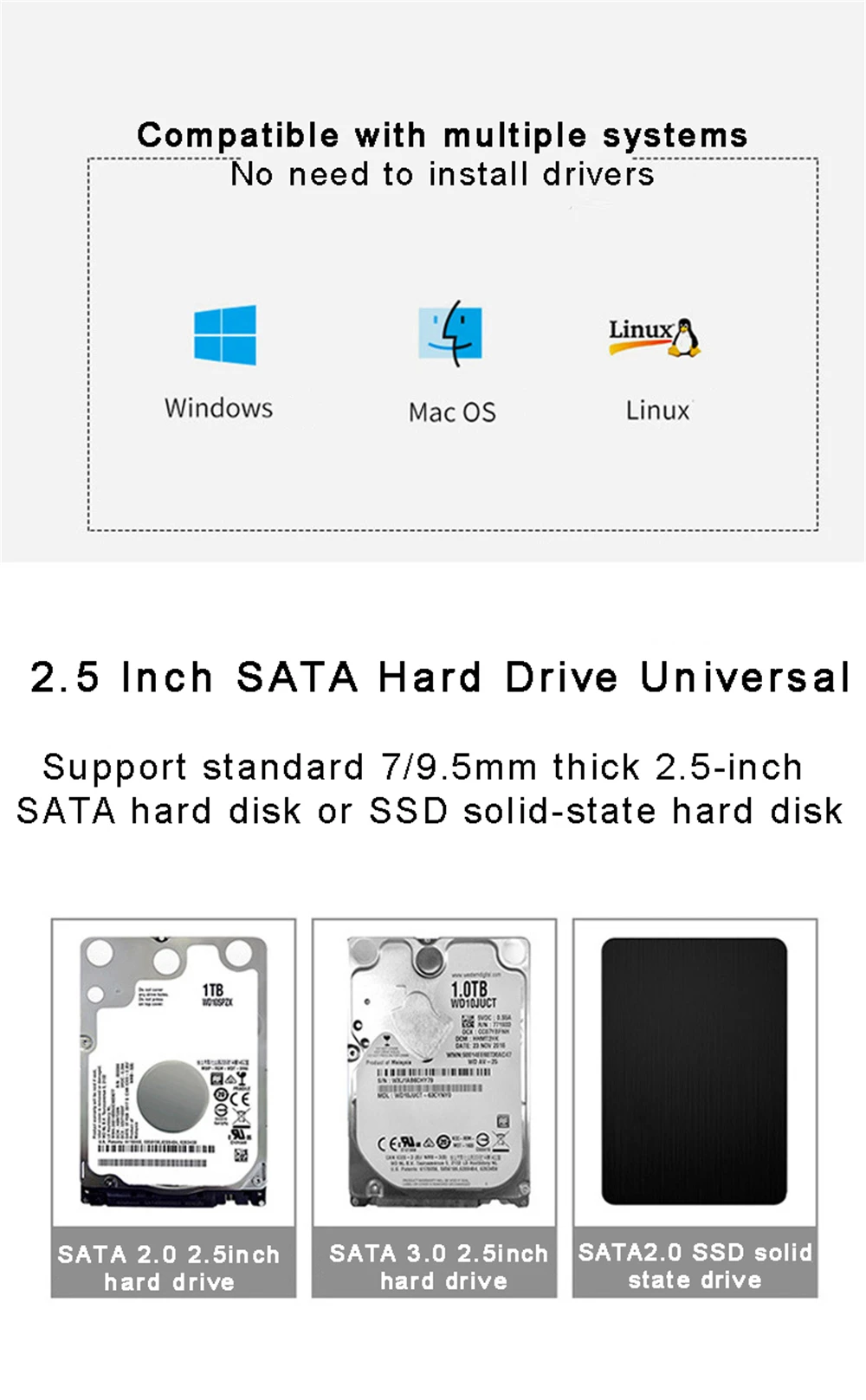 SATA zu USB Festplattengehäuse USB 3.0 Typ C zu SATA III Transparentes Gehäuse Aufbewahrungsbox Zubehör für Notebook-Computer-Festplatten – Detail 11