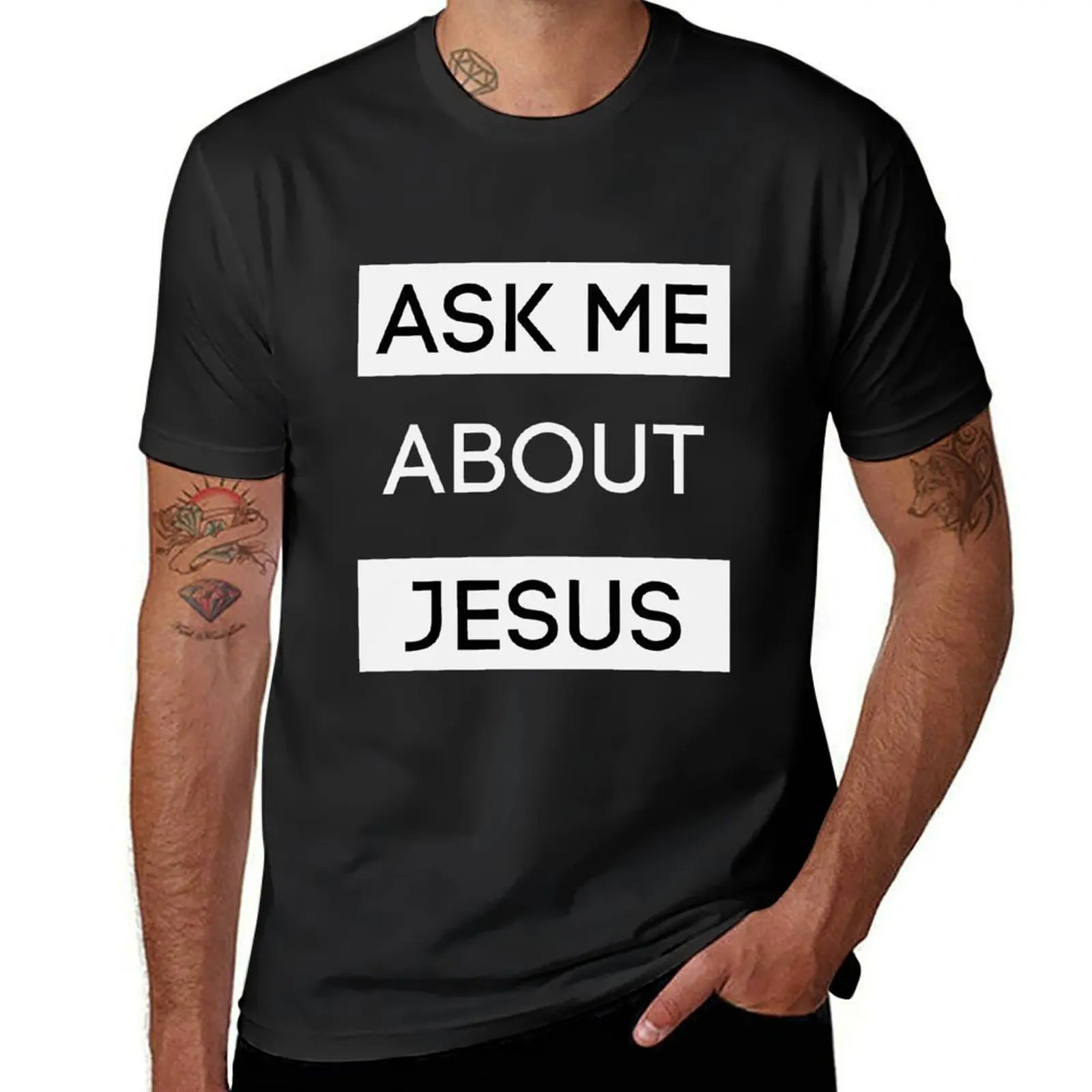 

Ask Me About Jesus T-Shirt oversized animal prinfor boys plus sizes black t-shirts for men