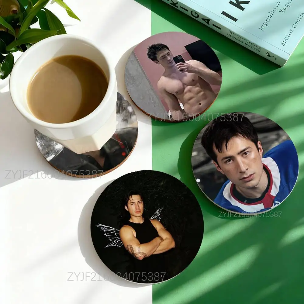 

H-Hudson Williams Actor Round Wooden Coasters For Cute Design Suitable for Drinks Tea,Coffee Home Perfect Gift Choice