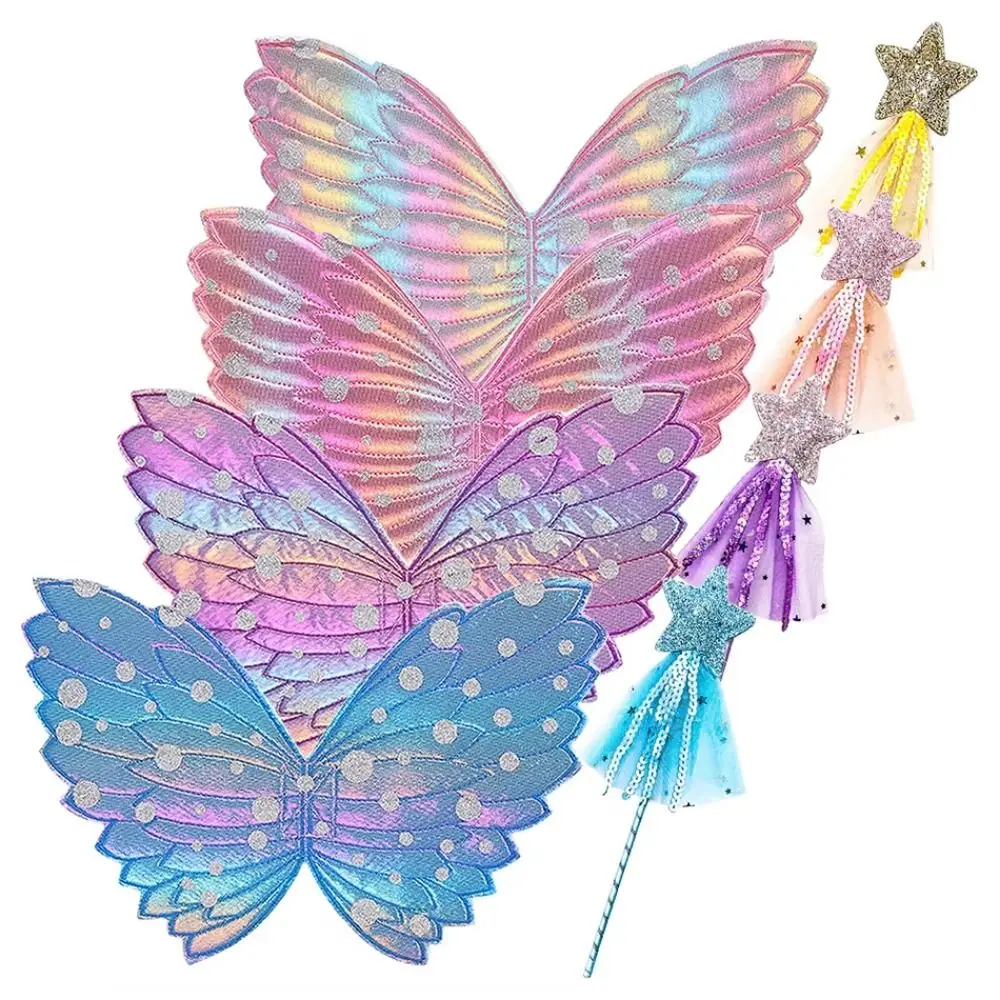 Süße Polyester Kinder Zauberstab Dress Up Prop Kinder Zubehör Bunte Schmetterlingsflügel Fee Prinzessin Engelsflügel Maskerade