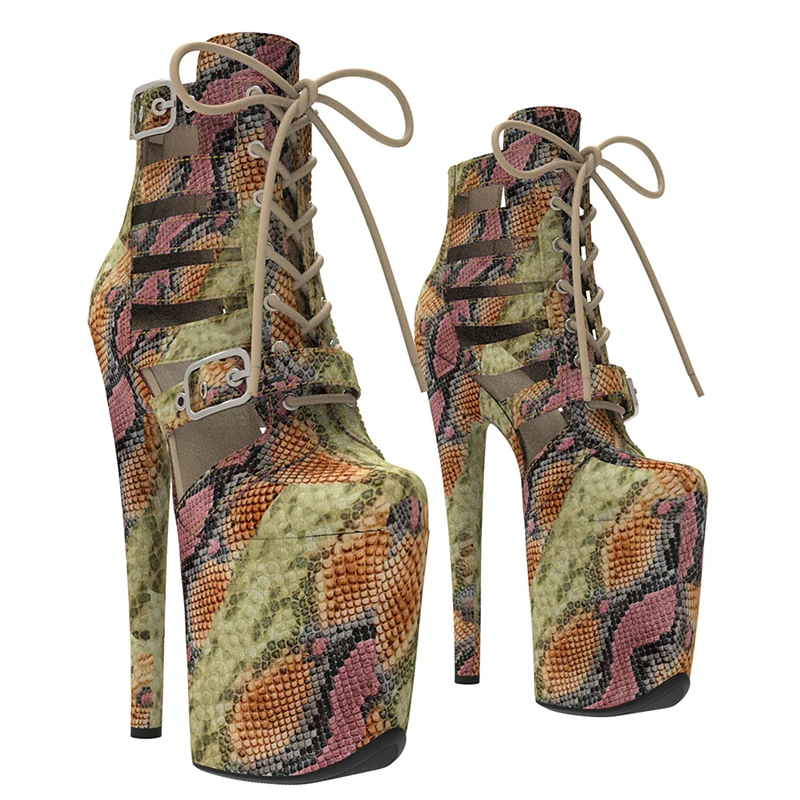 Leecabe  20CM/8inches snake  print Upper Fashion trend  Ankle Boot High Heel  stripper heel platform Pole Dance boot