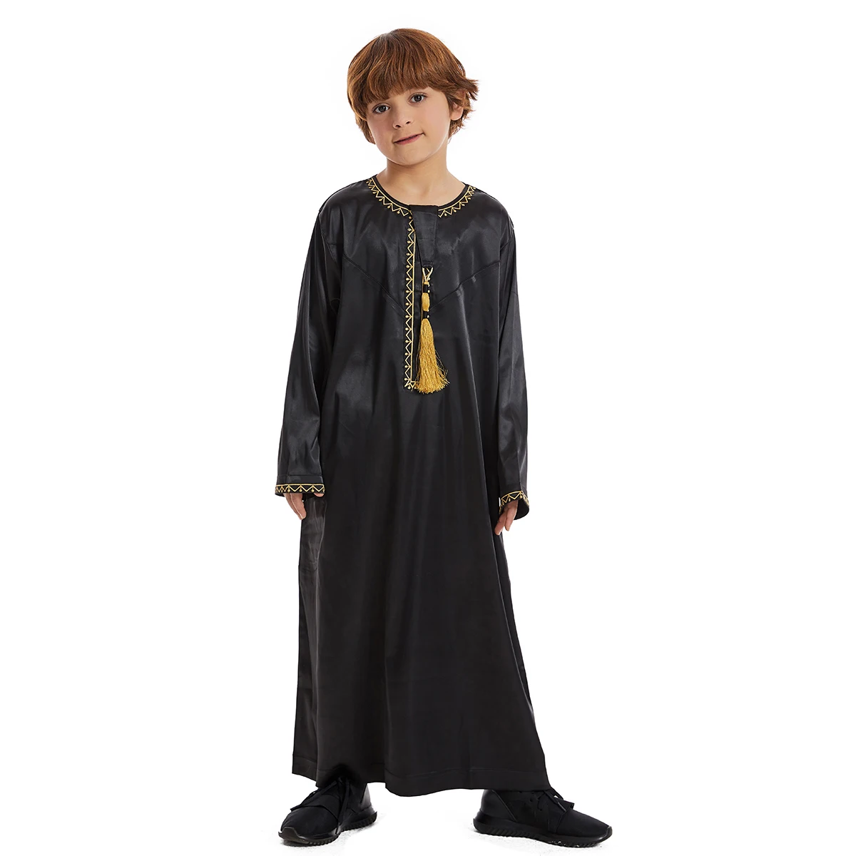 Baju Muslim anak laki-laki, baju gamis rumbai lengan panjang, Gaun Arab Saudi, Abaya, Kaftan, Jubba, pakaian Islam, lebaran, anak-anak, djellas,