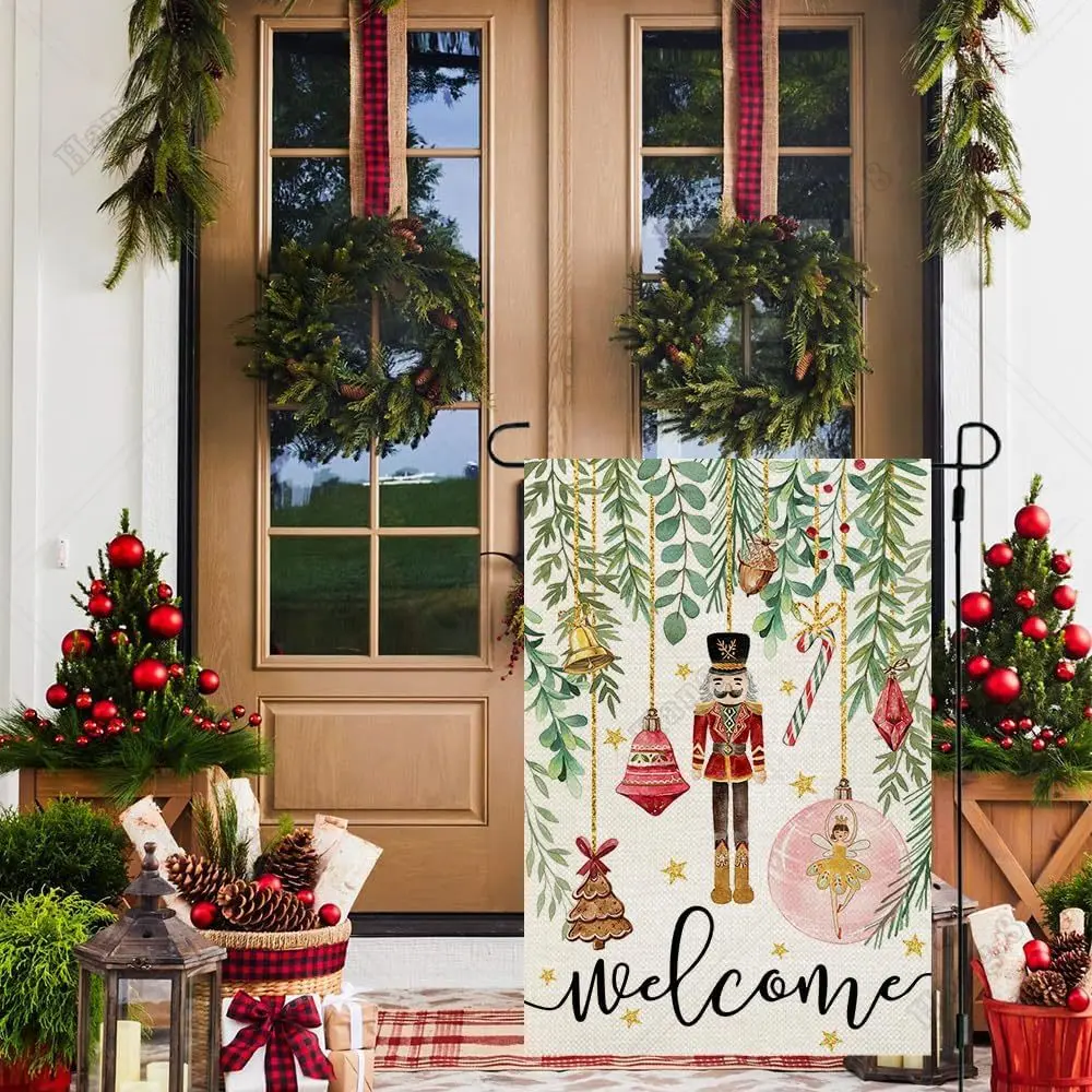 Christmas Nutcracker Garden Flag 12x18 Inch Double Sided for Outside Welcome Small Winter Holiday Yard Flag Decoration