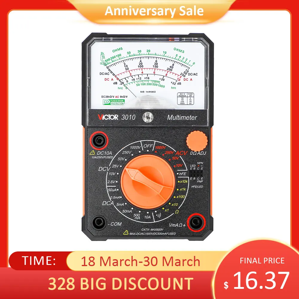 

Victor 3010 Analog Multimetro Pointer Multimeter Universal High Precision Multi Mechanical Multimeter 1000v Electrician Tools