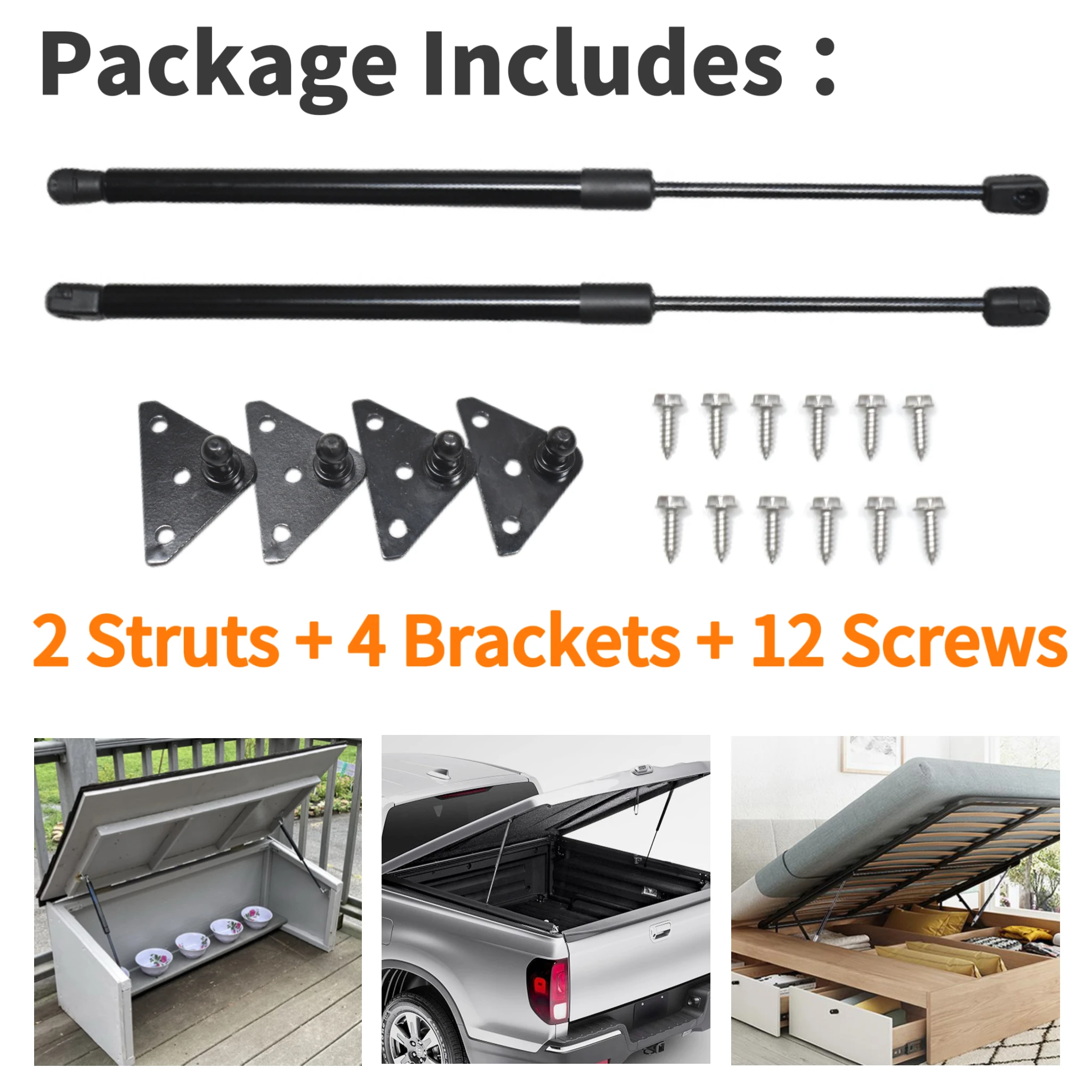 2PCS 508mm 222N-1112N Gas Strut With Bracket Nut For Bed Storage Box Tonneau Cover Kitchen Cabinet DIY Project Lift Supports