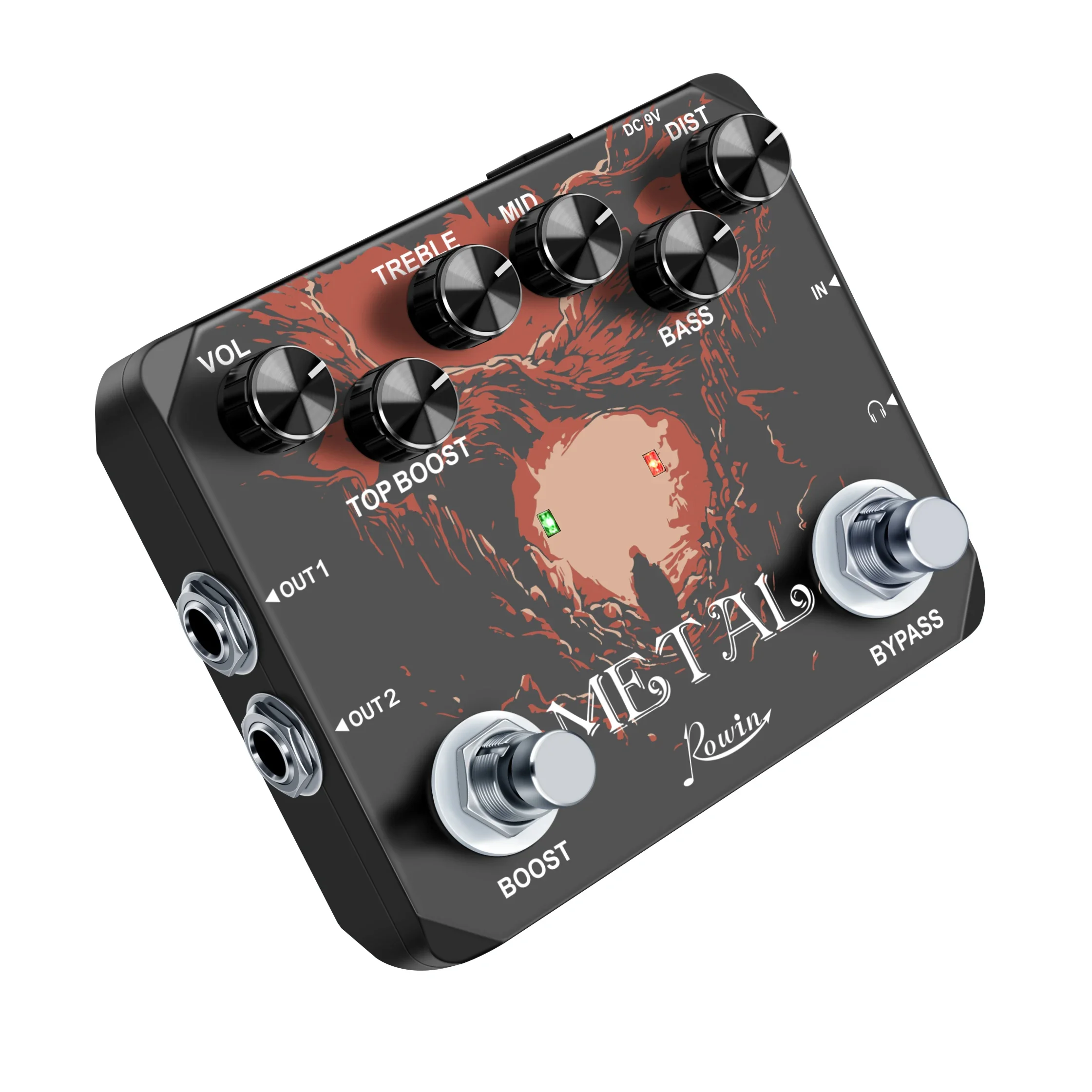 Rowin Dual Footswitch Ultimate Heavy Metal Effects Pedal Muff Top Boost Distortion Guitar Effect Pedal 80s & 90s Rock Metalli