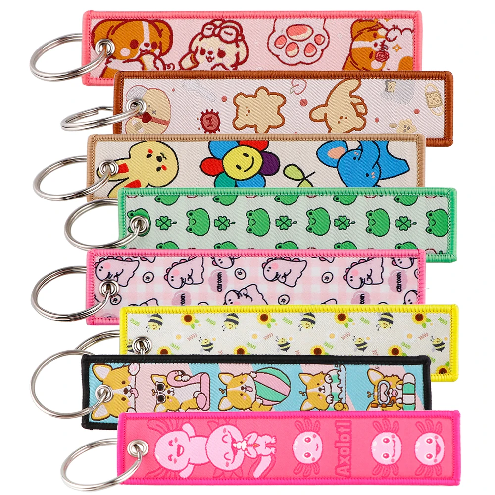

Cute Cartoon Animals Pendant Keychain for Motorcycles Key Ring Embroidery Key Tag Key Fobs Holder Chaveiro Backpack Accessories