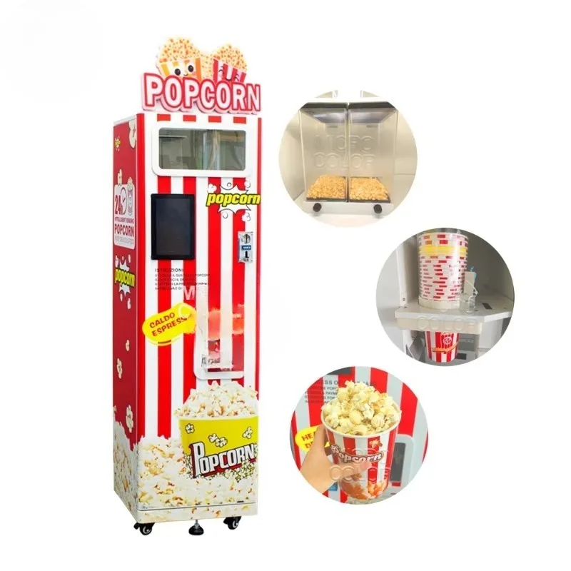 

New Fully Automatic Commercial Popcorn Vending Machine Cinema Mall Popcorn Machine with Coin Bill Credit Card Receiver