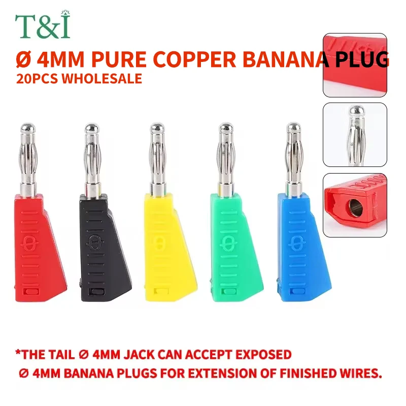 20Pcs 4mm Banana Plug Pure Copper Nickel-Plated Gun Lantern Type Can Be Inserted High-Voltage Connector Test Welding Insulation