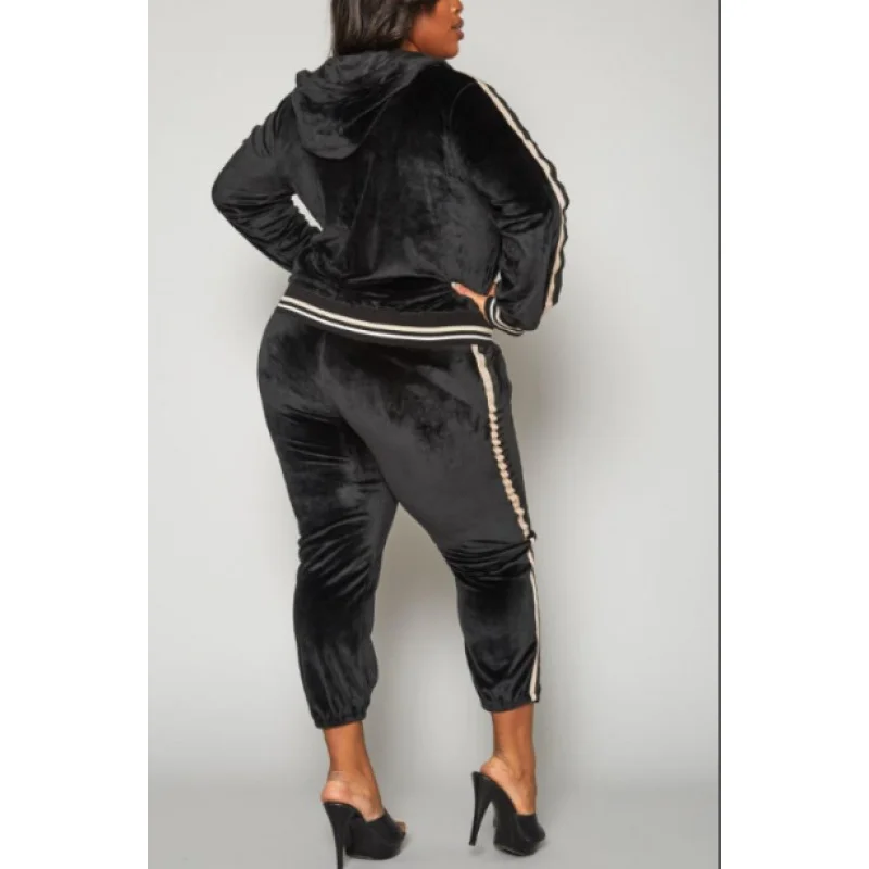 Cross-Border European and American plus Size Women's Black Velvet Pants Two-Piece Sportswear