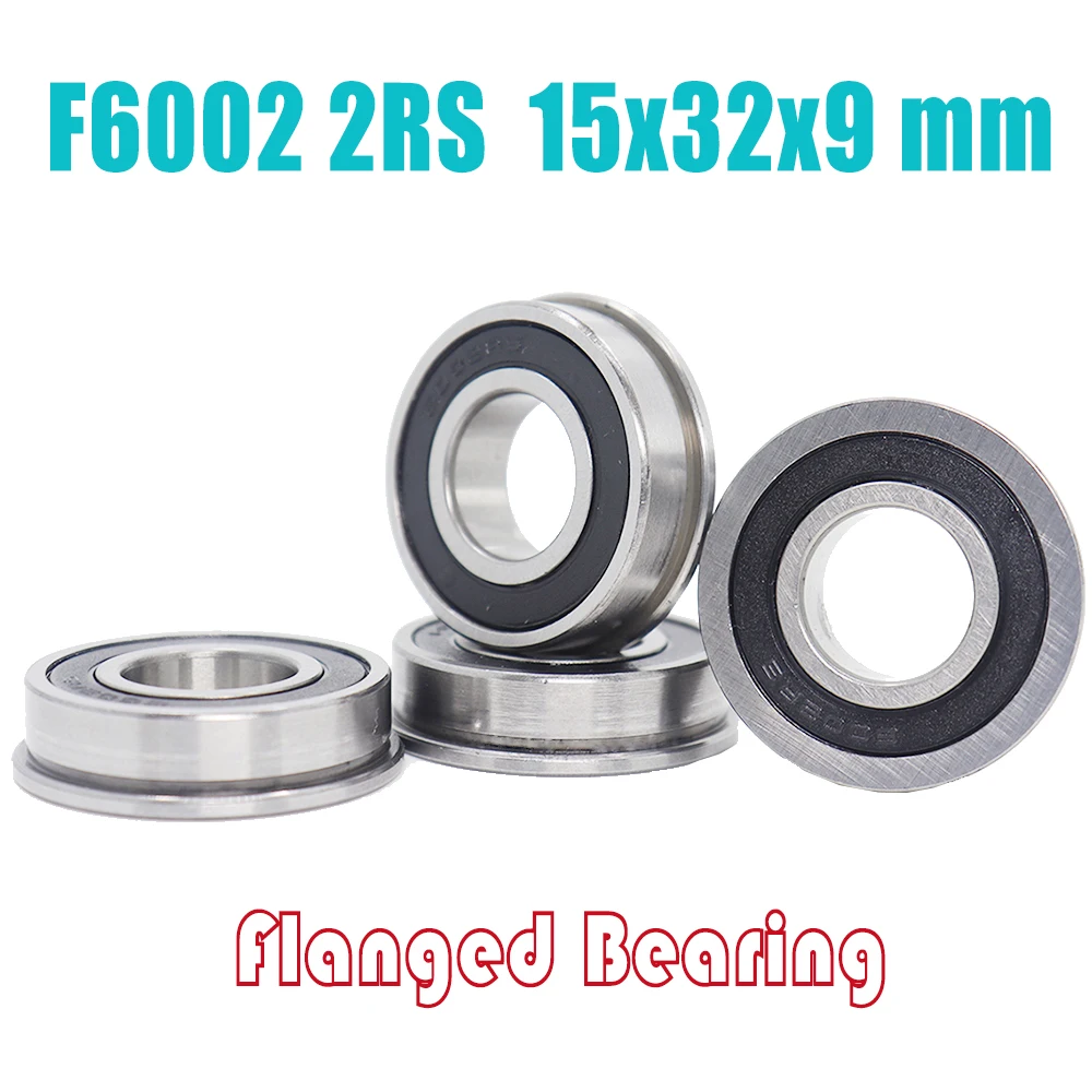 F6002RS Flange Bearing 15x32x9 mm ABEC-1 ( 4 PCS ) Flanged F6002 RS 2RS 6002RS Ball Bearings