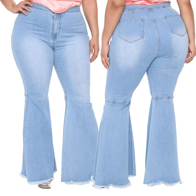 

Women Jeans Flare Pants Denim Washing Loose Button Sipper Pockets Pant High Street Slight Strech Solid Casual Spring 2025