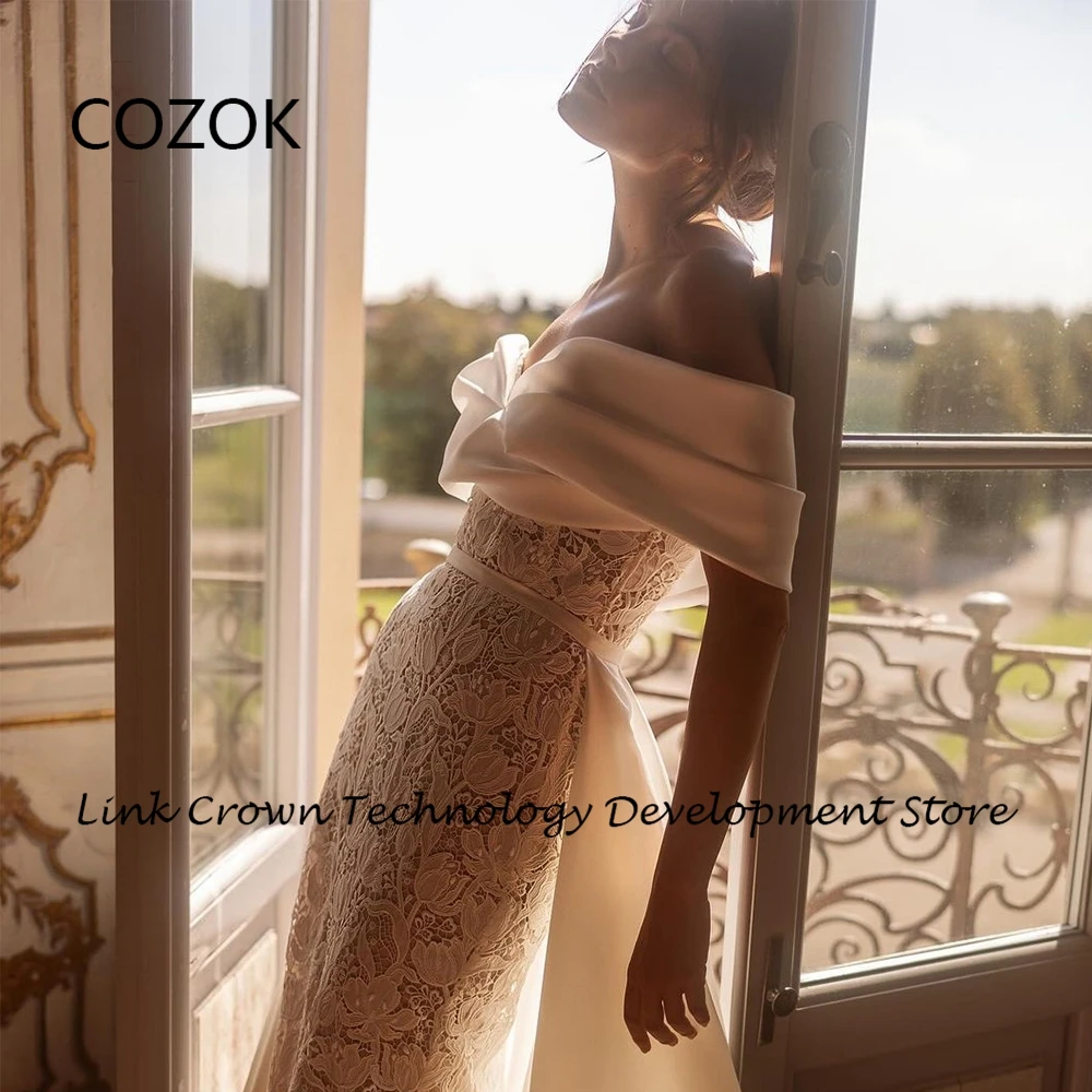 COZOK-Vestidos De Novia sin hombros con encaje, traje De Novia con escote Corazón, corte Trian, cremallera trasera, novedad De verano 2024