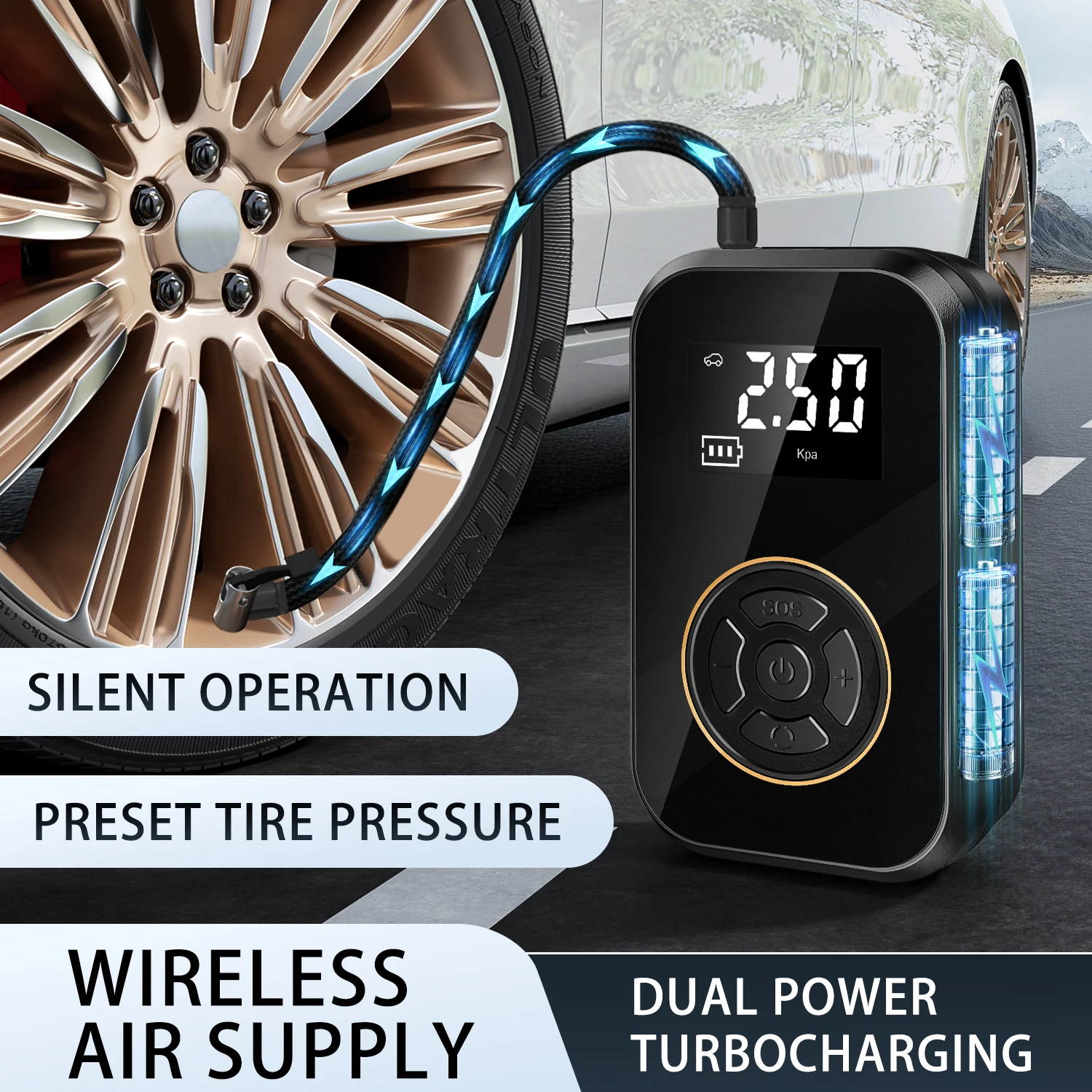 BELIBUY プロフェッショナルタイヤインフレーター（Kpa表示付き）、車、自転車、ボール、マットレス用のポータブル電動エアコンプレッサー
