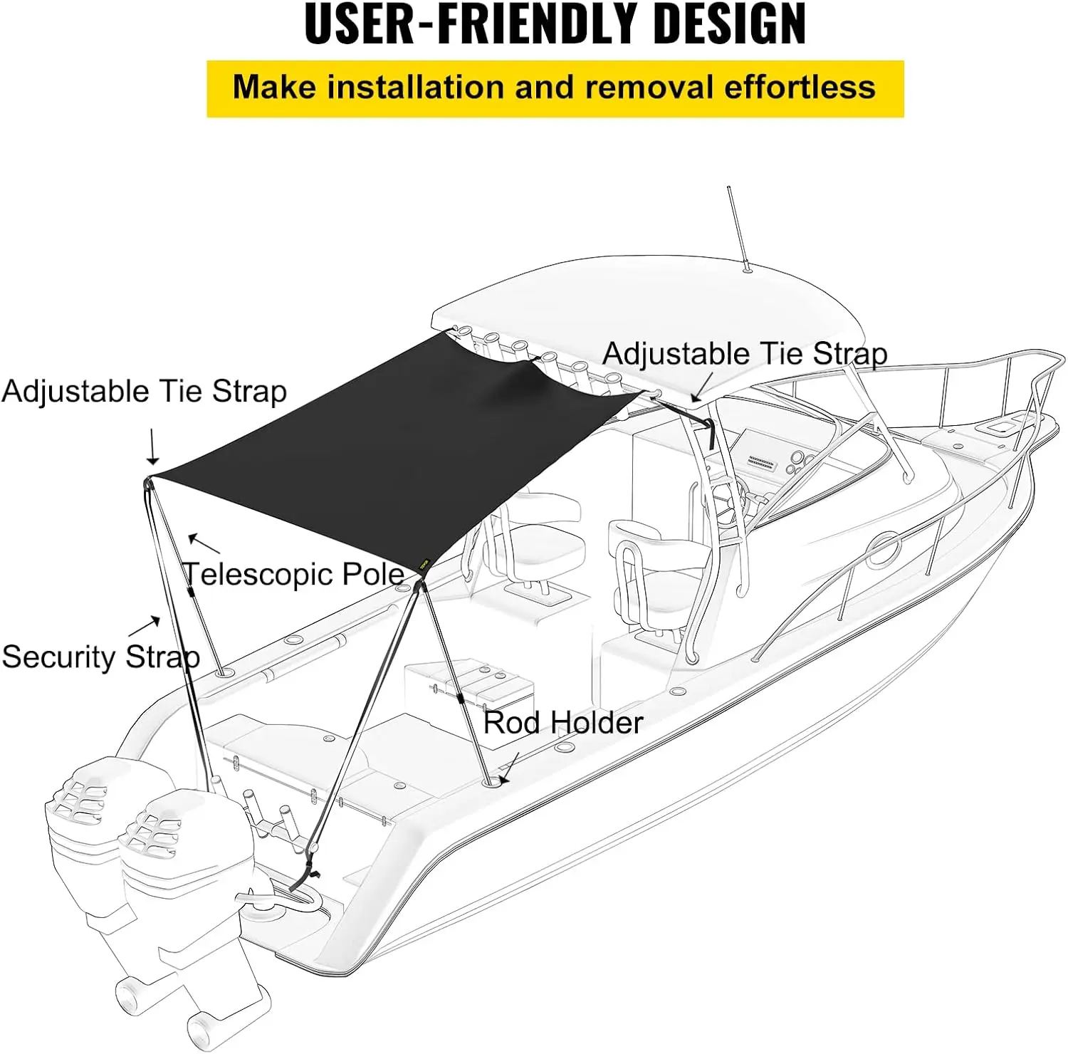 T-Top Sun Shade Kit 4' x 5', UV-Proof 600D Polyester T-top Extension Kit with Rustproof Steel Telescopic Poles.