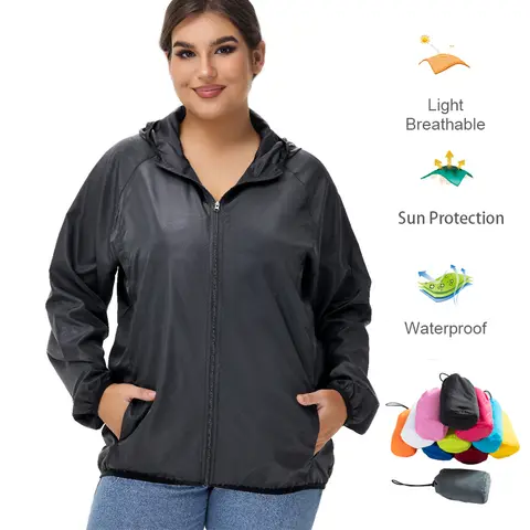 Women's Plus Size Outdoor Camping Hiking Waterproof Sun Protection Jacket Lightweight Fashionable for Mountain Running