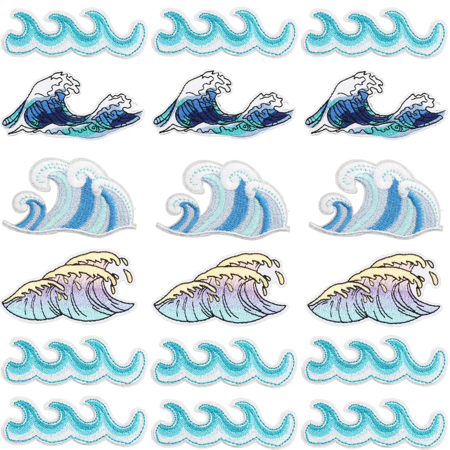 Japanese Style Sea Waves Embroidered Appliques Iron on Round Sunrise Badge Mount Fuji Artistic Paintings Decorative Iron Patches