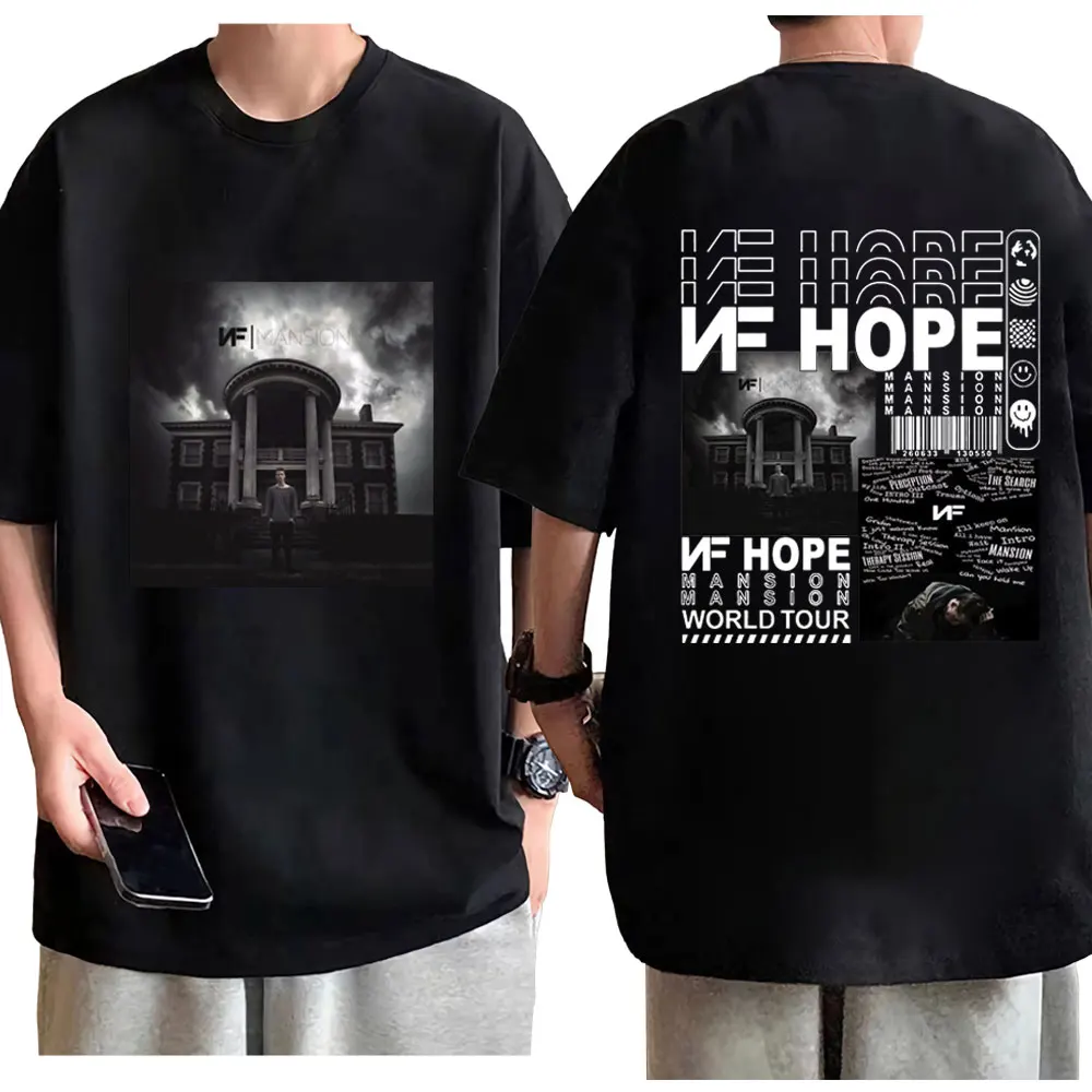 

2024 Rapper NF World Tour T-shirt Music Album Mansion Double Sided Graphic T Shirts Men Women Fashion Hip Hop Vintage T-shirts