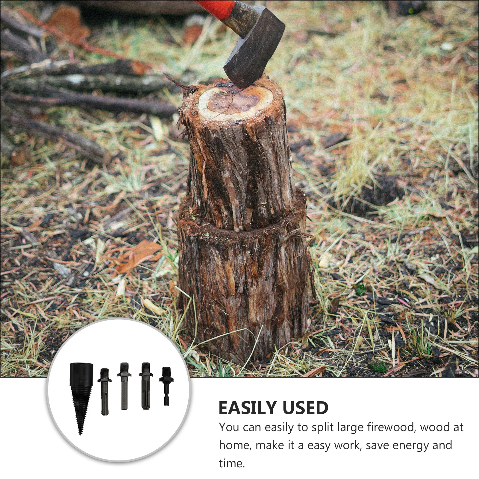 

5Pcs Wood Splitting Drill Bit Hardened Steel Heavy Duty Cone Firewood Splitter Log Splitter Woodworking Tool Durable Wear