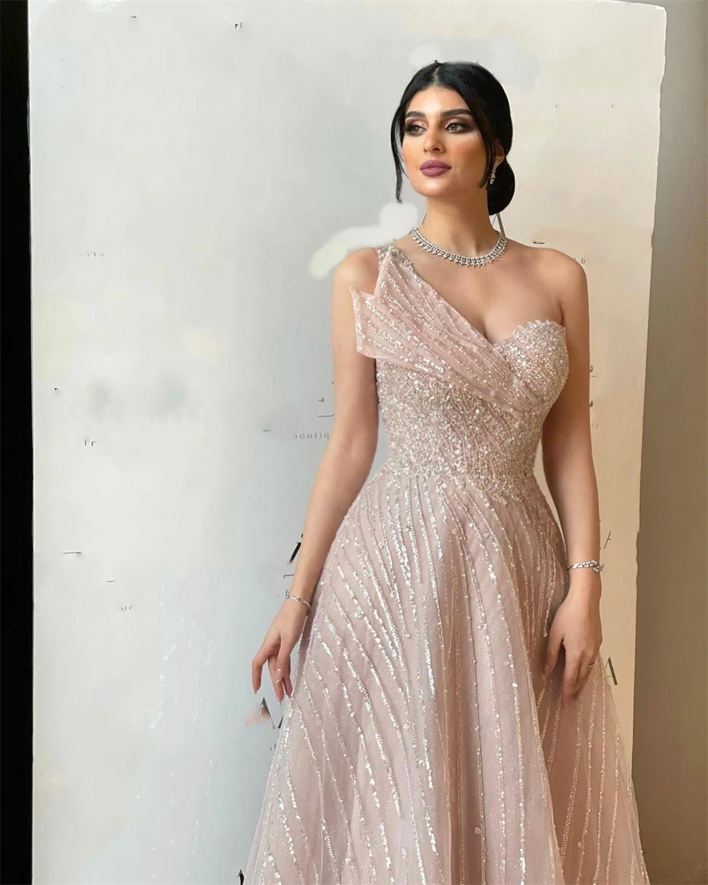 Customized es Simple Exquisite One-shoulder A-line Beading Tulle Formal Occasion Gown vtido de fta mulher luxo فساتين الحفلات