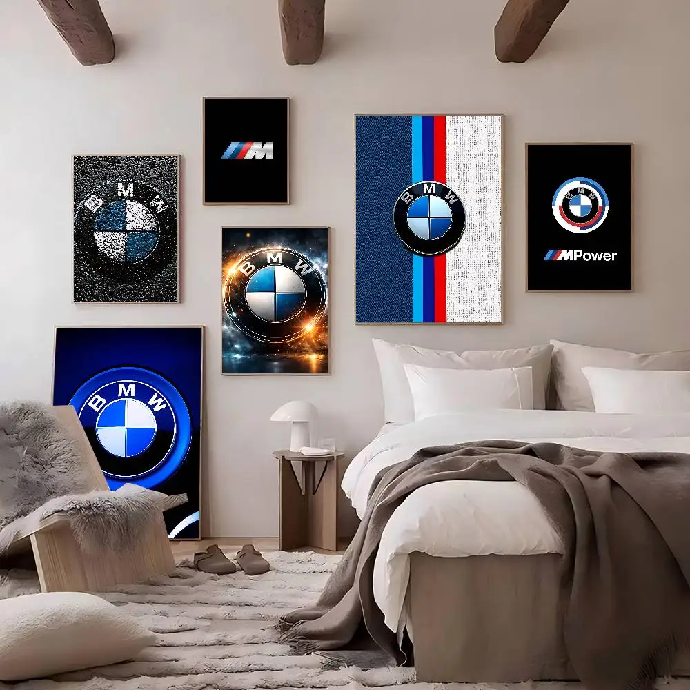 B-BMWs logo Movie Sticky Posters Retro Kraft Paper Sticker DIY Room Bar Cafe Aesthetic Art Wall Painting
