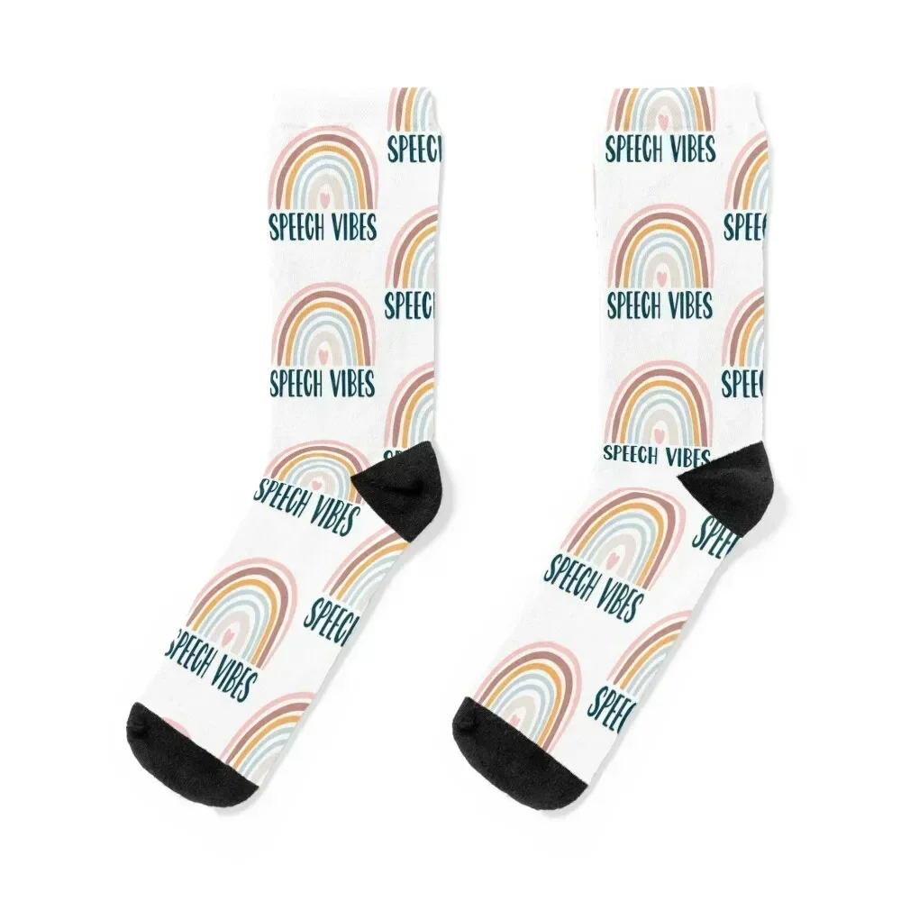 

Speech Vibes Speech Language Pathologist Speechie Boho Rainbow Retro Socks golf Thermal man winter Mens Socks Women's