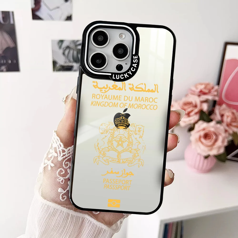 

Morocco Passport Phone Case For iPhone 16 15 14 13 Pro Max Transparency Shockproof Hard Funda