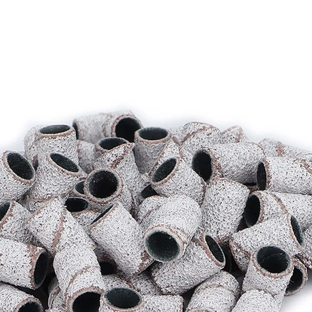 100pcs White Nail Art Sanding Bands Cylindrical Pedicure Sanding Bands Nail Drill Sanding Bands Professional Nail Salon