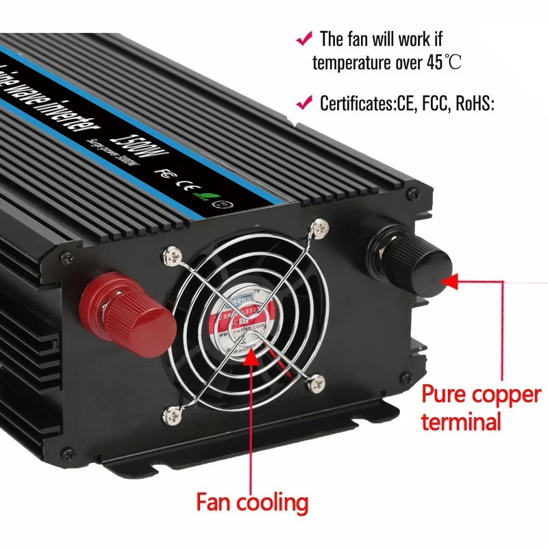 

SUYEEGO 1500w 750 Watt Continuos/1500 Watt Dc12v to Ac Vehicle Car peak Modified Sine Wave Power Inverter with Fuse