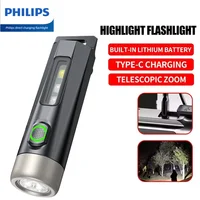PHILIPS 2025 Super Bright EDC Flashlight LED Rechargeable Mini EDC Keychain Flashlights Camping Lamp For Hiking Self Defense