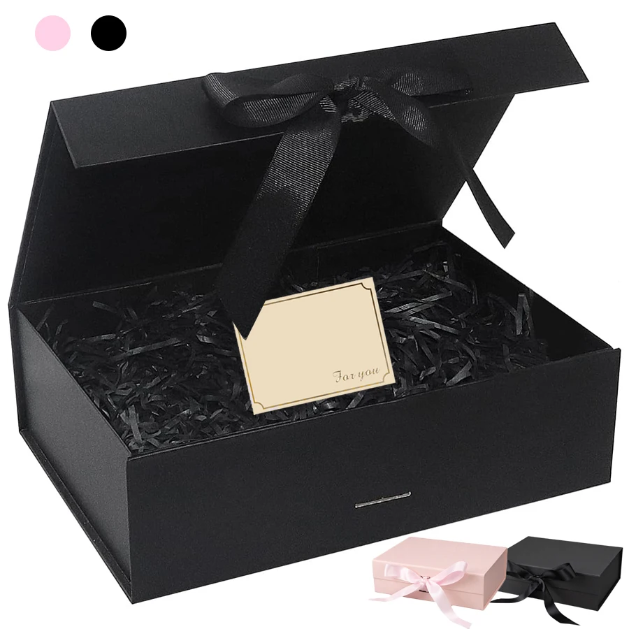 3 Sizes Available Luxury Magnetic Gift Box With Lid Ribbon Lafite Grass Greeting Card Valentine's Day Gift Packaging Box