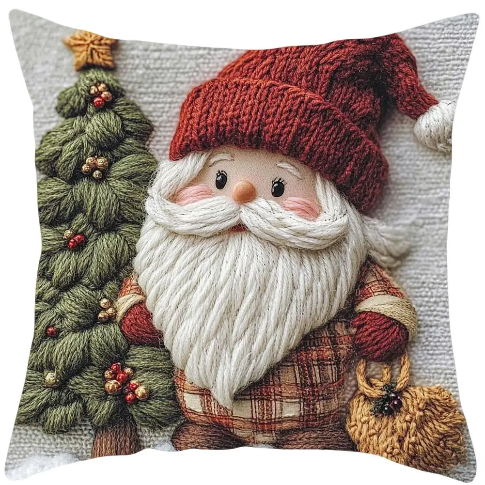 Christmas Pillowcase 45cm Grey Red Cute Cartoon Linen Pillowcase with Imitation Embroidery Sofa Holiday Decor Home Accessory