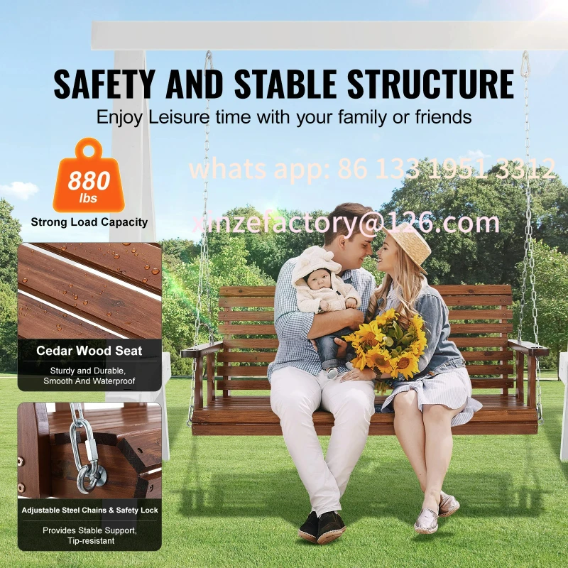 أرجوحة الشرفة الخشبية القابلة للتخصيص بطول 5 أقدام أرجوحة مقعد الفناء لحديقة الفناء ترقية 880 رطل أرجوحة ذات سعة تحميل قوية #2