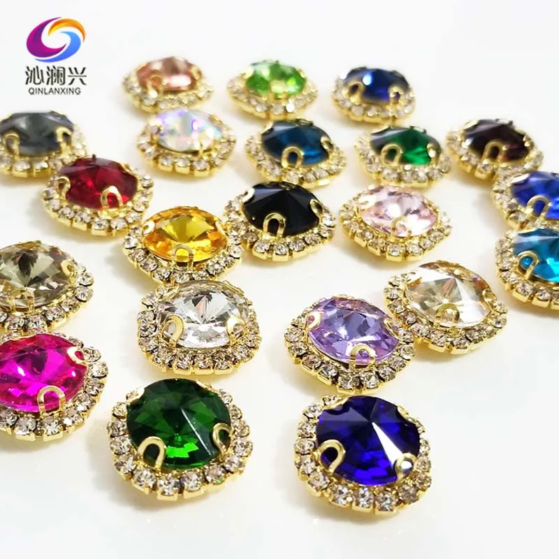 21 Colors Glass Crystal Rhinestones, Golden Bottom Round Shape Buckle, Used for Needlework, Diy Clothing Sewing Accessories