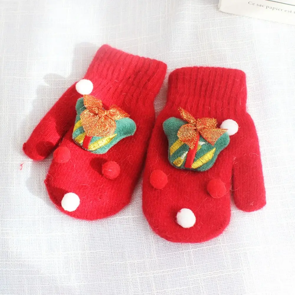 

And Autumn Present Snowman Plus Velvet Bell Full Fingers Gloves Women Knitted Gloves Christmas Kids Mittens Santa Claus Printed