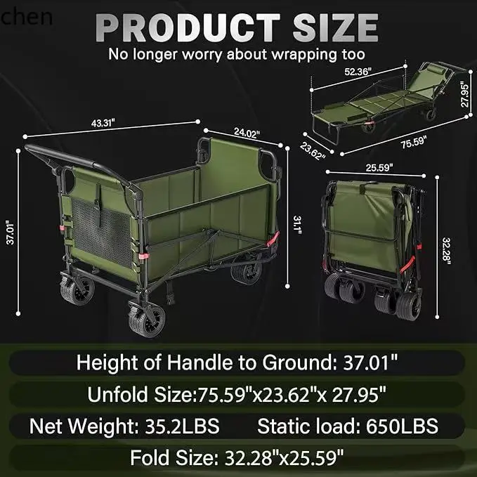 outdoor camping folding cart - collapsible hand truck with adjustable handle