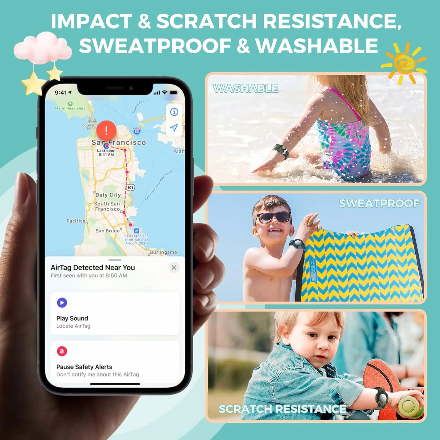 Air tag Wristband Kids - Soft Silicone Air tag Bracelet for Kids - Lightweight GPS Tracker Holder Compatible with Apple