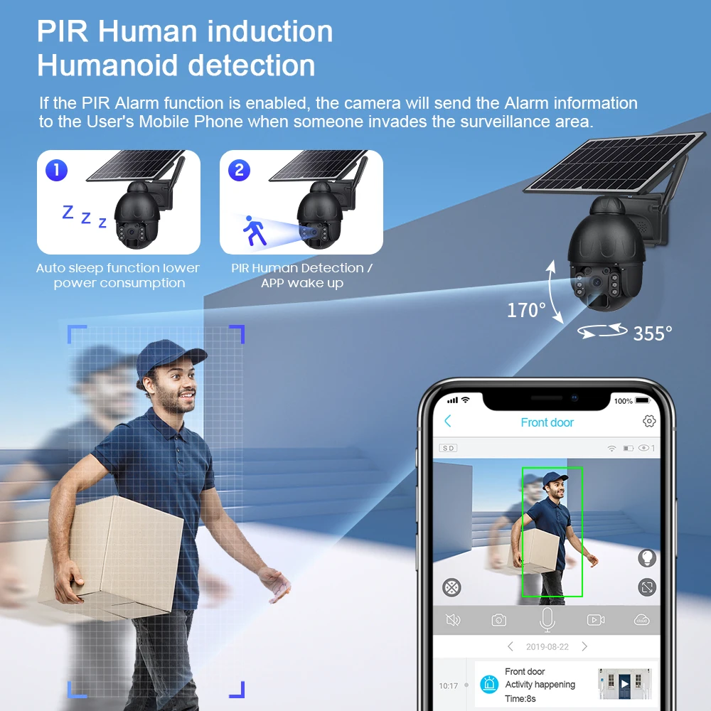 SECTEC Patent Metal 4Mp 4G GSM Solar Camera Outdoor Security Ptz Solar Battery Backup Tuya Security Cam On 4MP Solar CCTV Camera