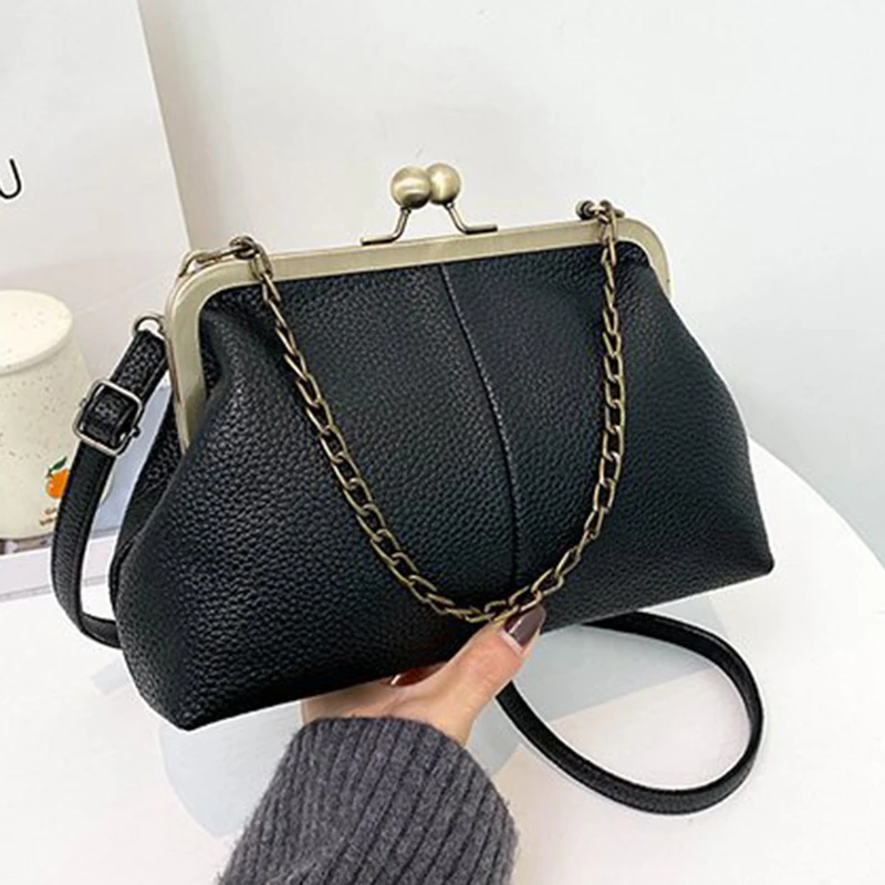 Vintage Soft Skin Shell Tasche Neue Lychee Muster Handtasche Einfache und vielseitige Umhängetasche Clip Kette Umhängetasche Damen Tasche – Detail 17