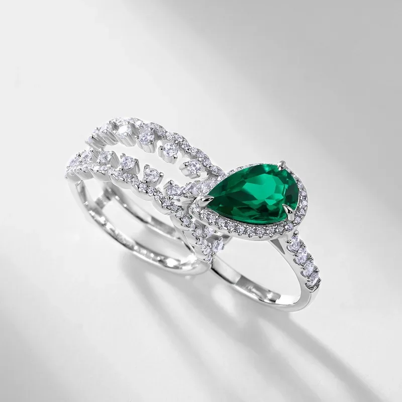 Light Luxury Cultured Emerald Combination Ring for Women 18K Gold Inlaid with Cultured Baby Stones PT950 Platinum