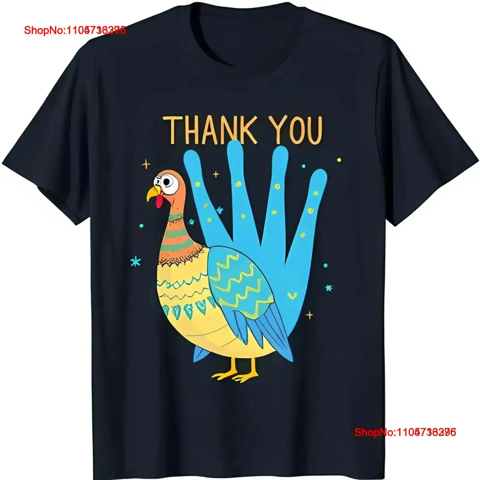 Funny Cartoon Turkey T Shirt with Blue Hand Print Cape 'THANK YOU' vintage Washed Soft Stylish Comfortable Versatile vintage