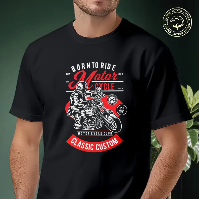 

Motorcycle Garage Graphic Men's Moto T Shirt Casual Dress High Quality Mens Cotton Round Neck Short Sleeved T-shirt