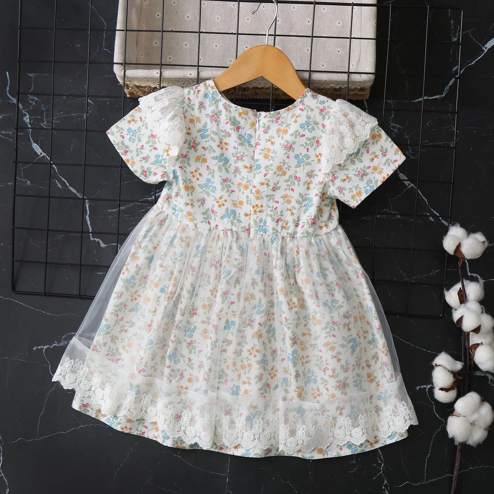 summer kids dresses for girls clothes mesh printing cotton short-sleeved class a children's princess 2025 new