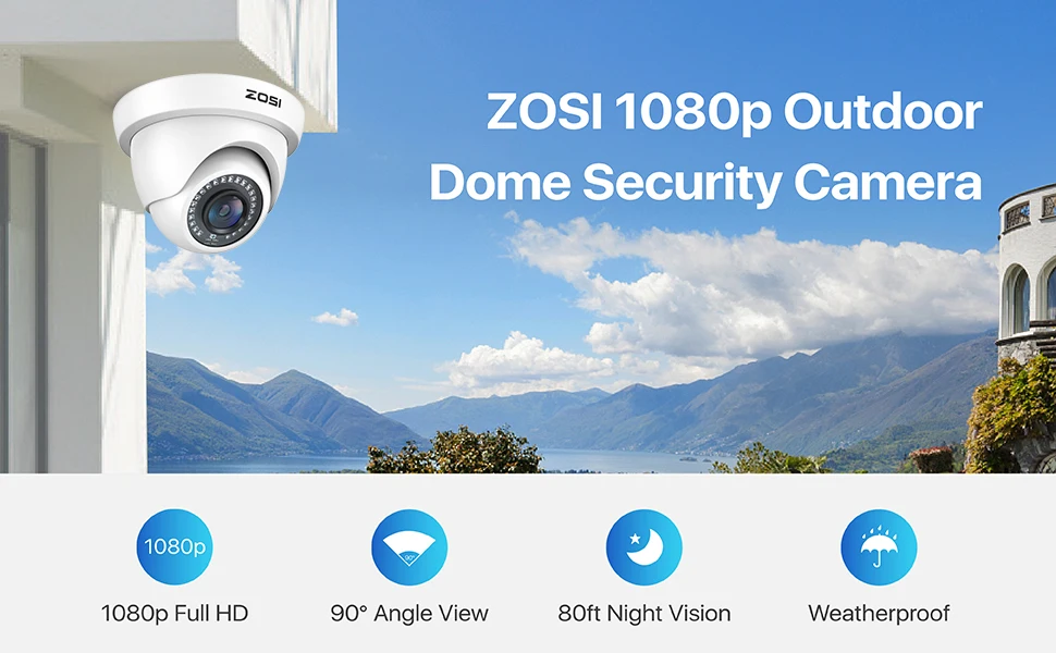 ZOSI 4 Pack 2.0MP HD 1080P Security Cameras Kit TVI/CVI/AHD Indoor Outdoor 80ft Day Night Vision CCTV Dome Home Surveillance Cam