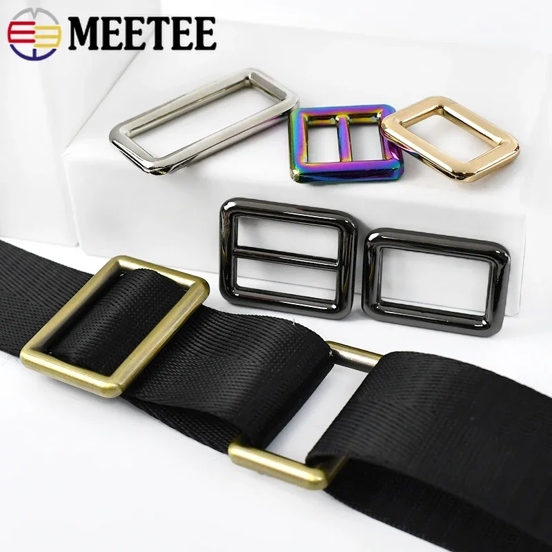 5/10Pcs 12-50mm Meetee Metal Tri-Glide Sliders Ring Buckle Handbag Adjust Clasp Backpack Belt Buckles DIY Sewing Accessories