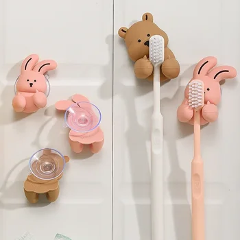 만화 토끼 모양 칫솔 거치대, 창의적인 벽걸이 자국 없는 후크, 다기능 정리함 후크, 욕실 액세서리 